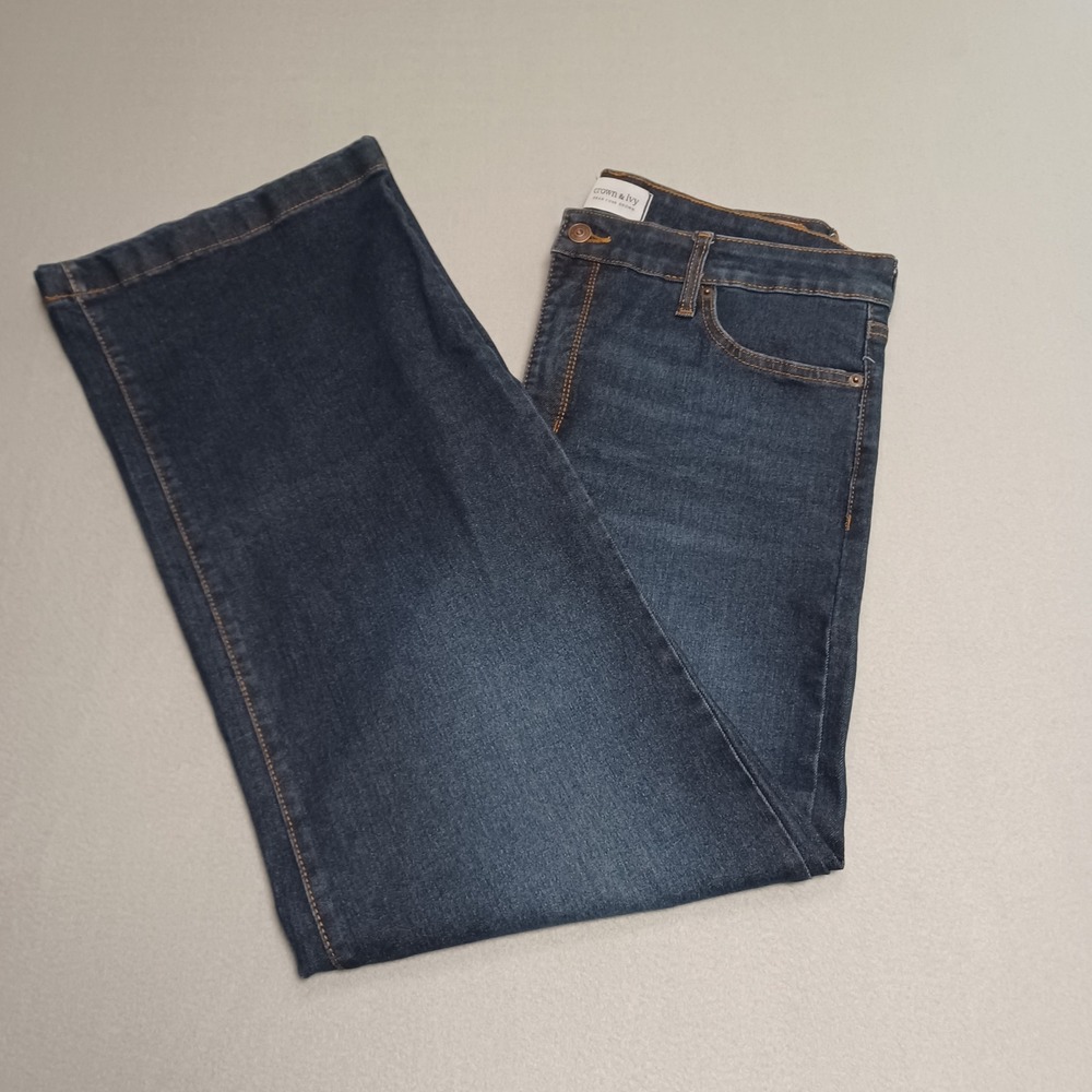 Crown & Ivy Jeans Womens 14 Blue Slim Wide Leg Dark Wash Stretch High Rise Denim